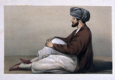 Major Chas Griffiths, 37th Native Infantry, seated in Afghan dress, 1842 by Lieutenant Vincent Eyre